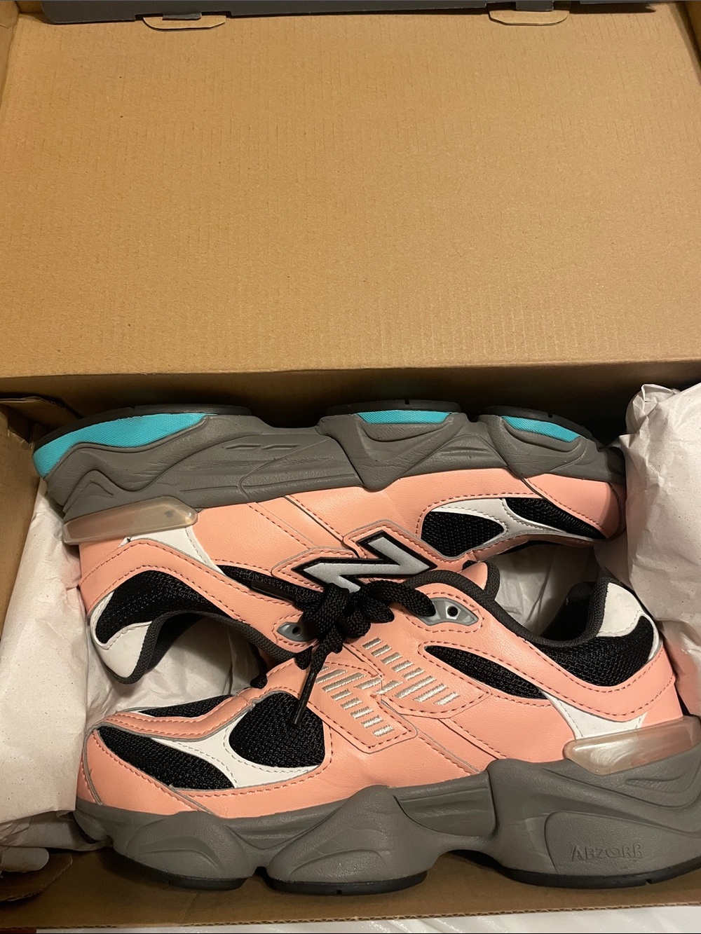 New Balance Pink, Black & White Chunky Running Sneakers with Teal Accents